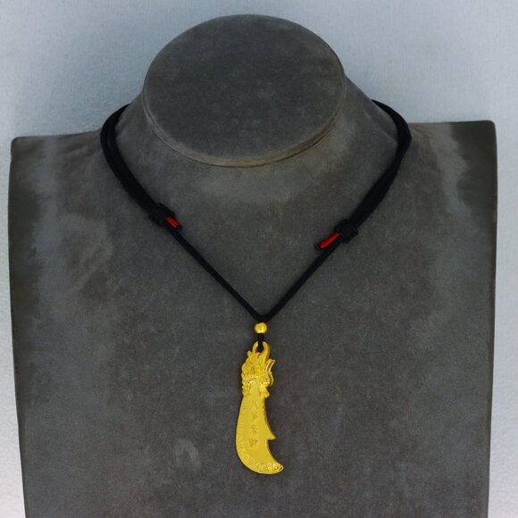 RARE Heirloom Fortune 24kt Pure Gold Chinese Dragon Head Sword Pendant - Picture 1 of 6